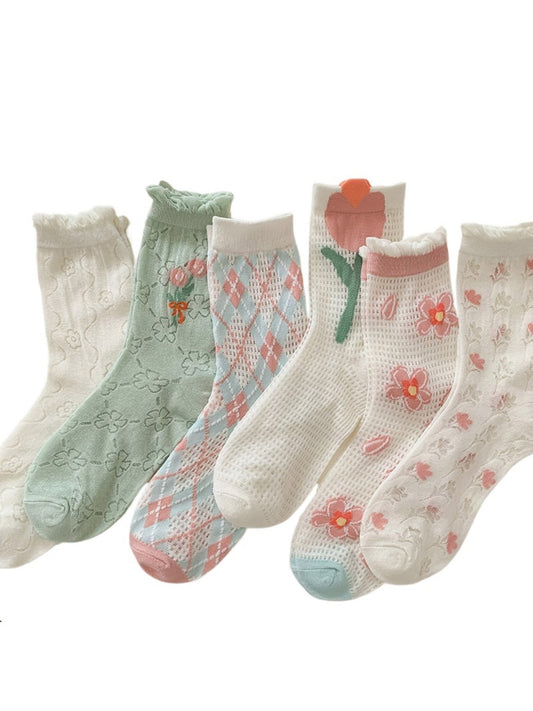 Rufia - Sweet Floral Print Mid-Calf Socks – Fresh & Feminine