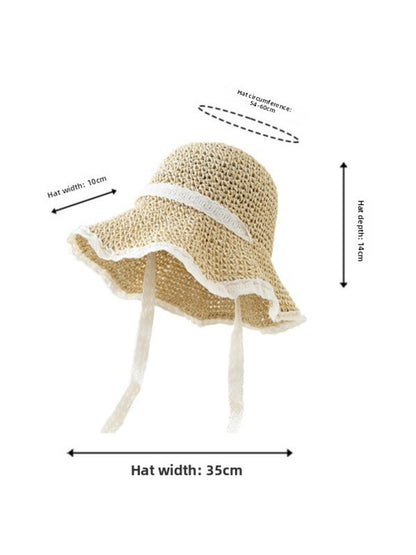 Haila - Lace Trim Foldable Round Crown Women's Hat