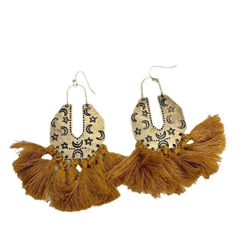 Earwish - Vintage Boho Fringe Earrings with Distressed Metal