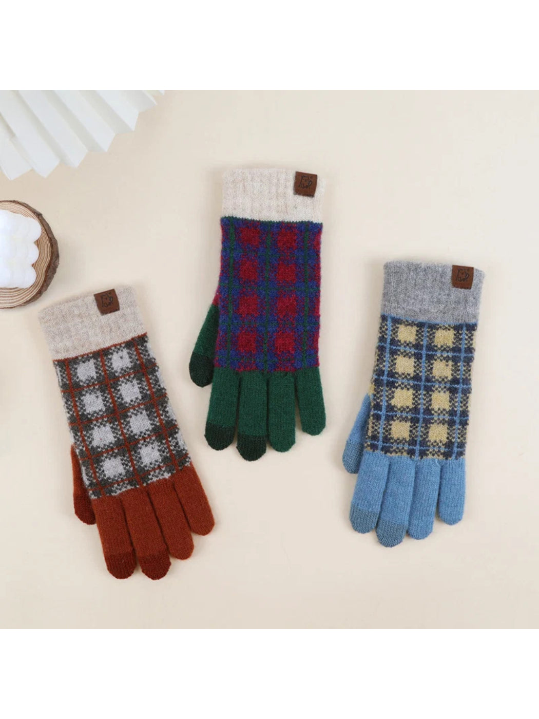 Gloving - Colorblock Plaid Knit Winter Gloves