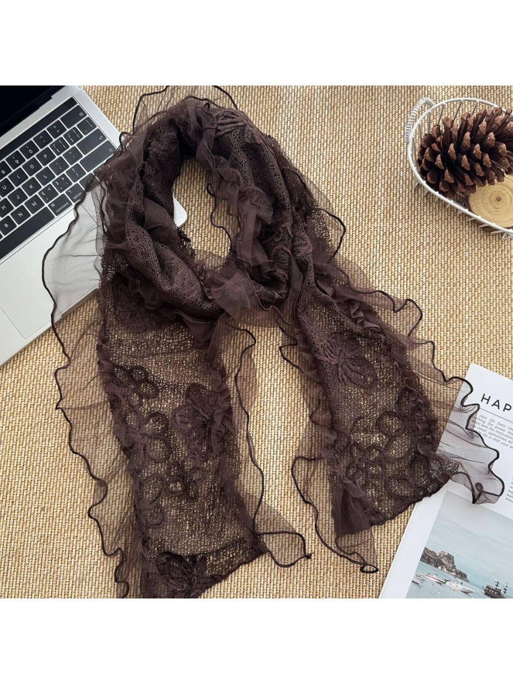 Scarvii - Ruffled Mesh Long Scarf