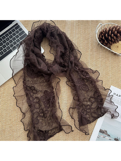 Scarvii - Ruffled Mesh Long Scarf