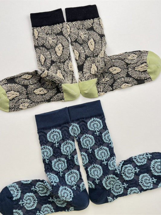 Rufia - Vintage Embroidered Mid-Calf Socks – Unique & Comfy