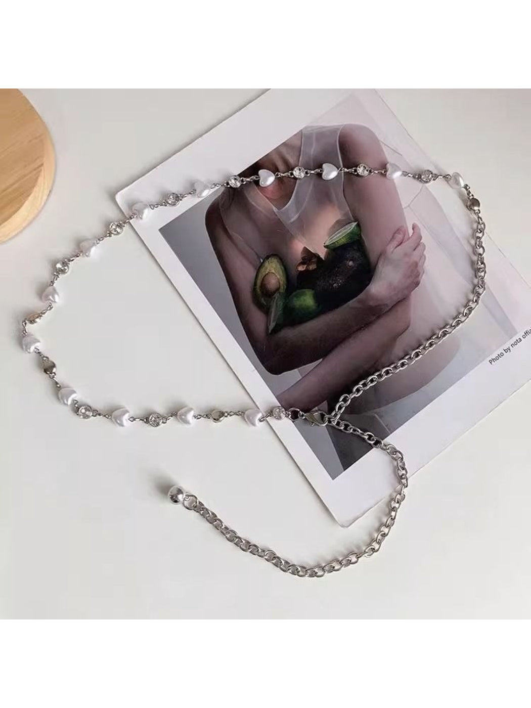 Close-up of Beco delicate heart chain waist belt showing heart-shaped links