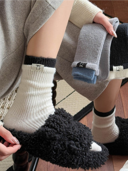 Rufia – Contrast Cuff Winter Socks with Bow Label