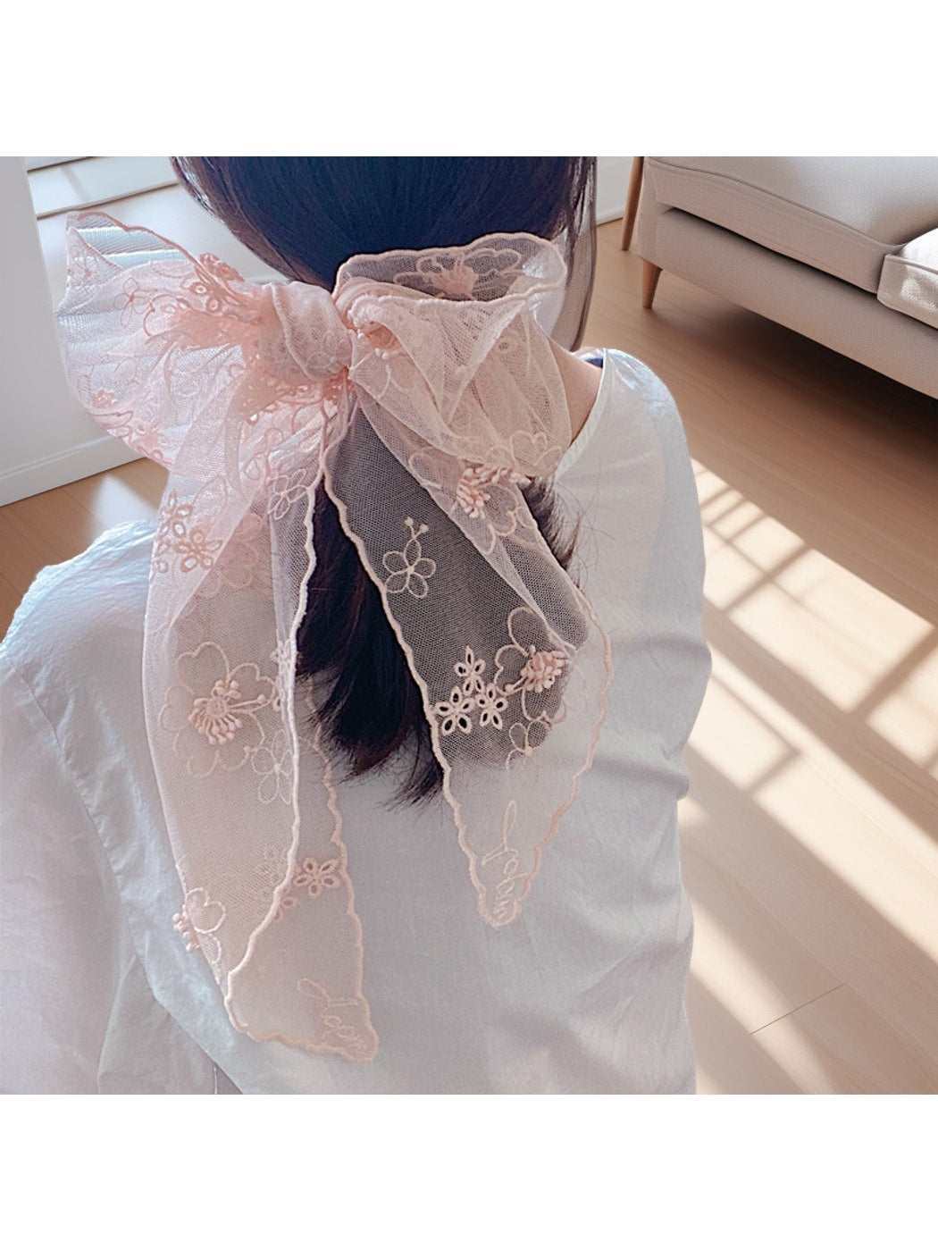 Scarvii - Elegant Floral Lace Long Narrow Scarf