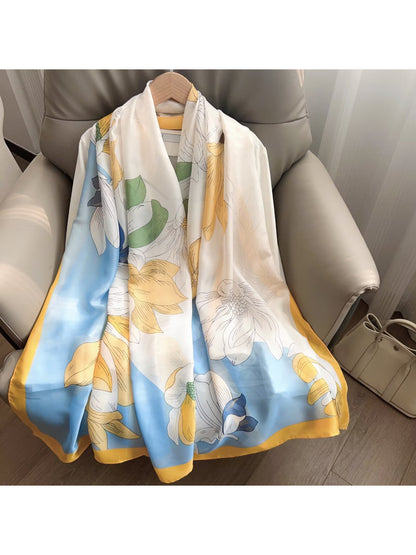 Scarvii Blue Floral Long Scarf Wrap
