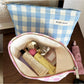 Cosbai pastel check makeup pouch with pastel color scheme in check pattern