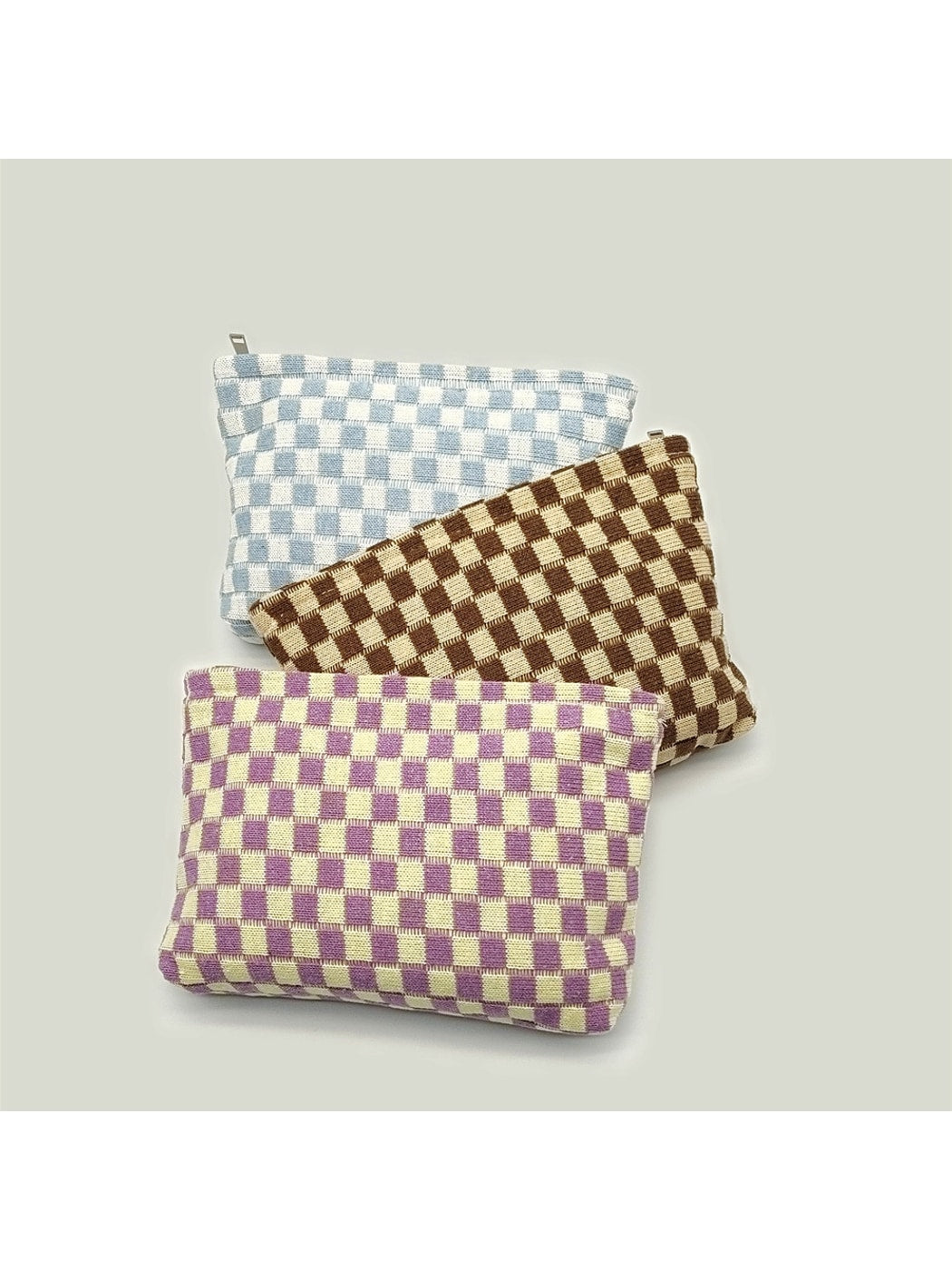 Cosbai - Colorblock Checkered Knit Zip Pouch