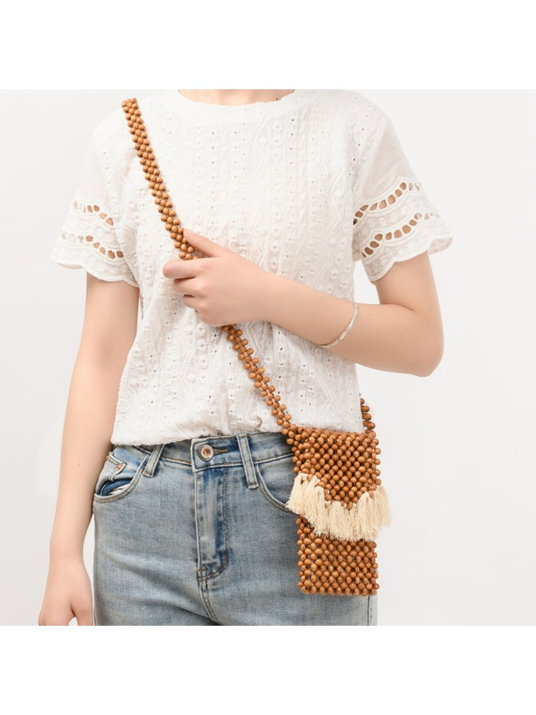 Cosbai - Beaded Woven Mini Crossbody Bag - Boho & Charm