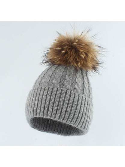 Haila - Ribbed Cuff Pom Accent Winter Knit Beanie