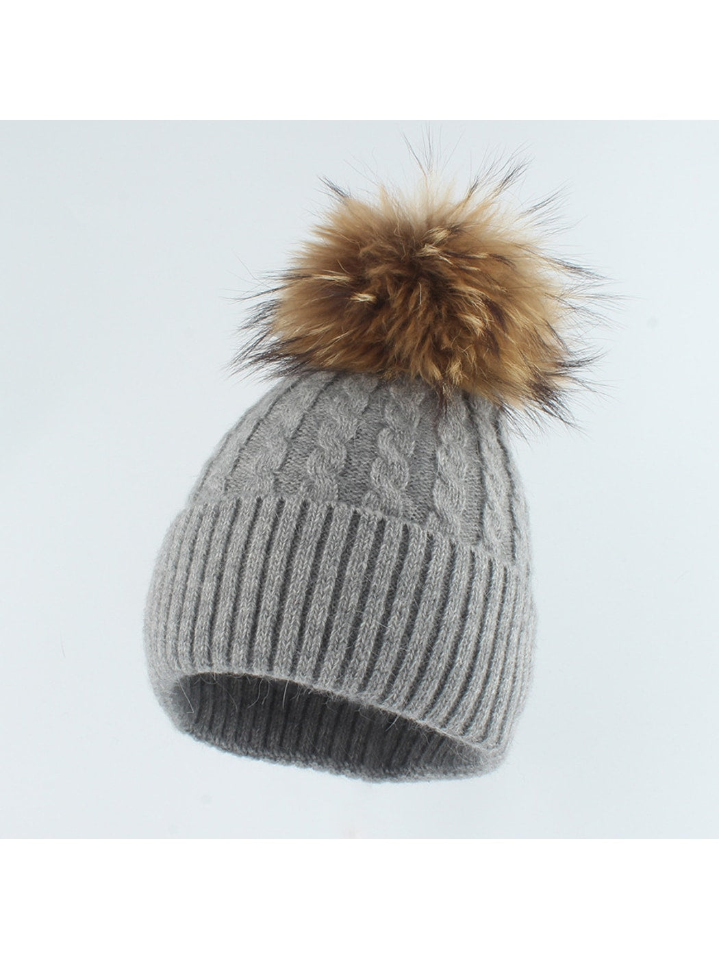 Haila - Ribbed Cuff Pom Accent Winter Knit Beanie