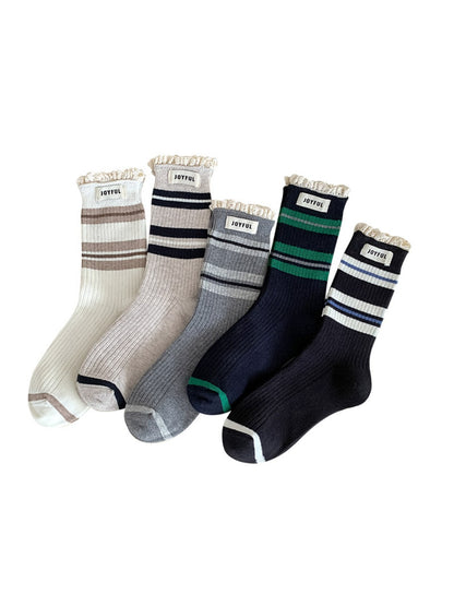 Rufia - Stripe Lace Trim Mid-Calf Capsule Socks
