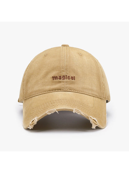 Haila - Embroidered Distressed Curved Brim Baseball Cap