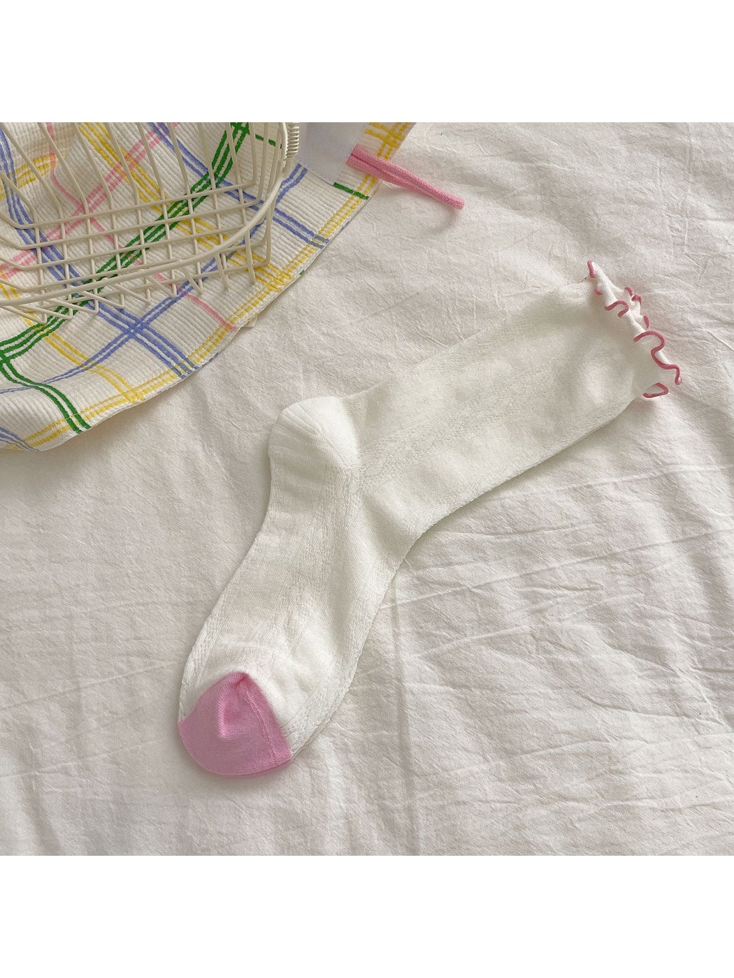Rufia - Candy Colorblock Ruffle Trim Crew Socks