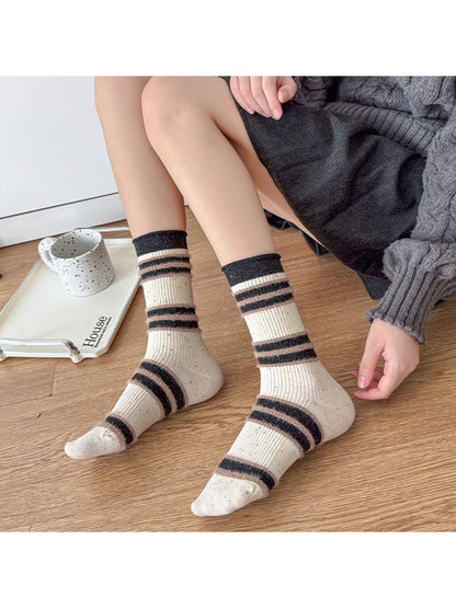 Rufia - Striped Speckled Casual Crew Socks