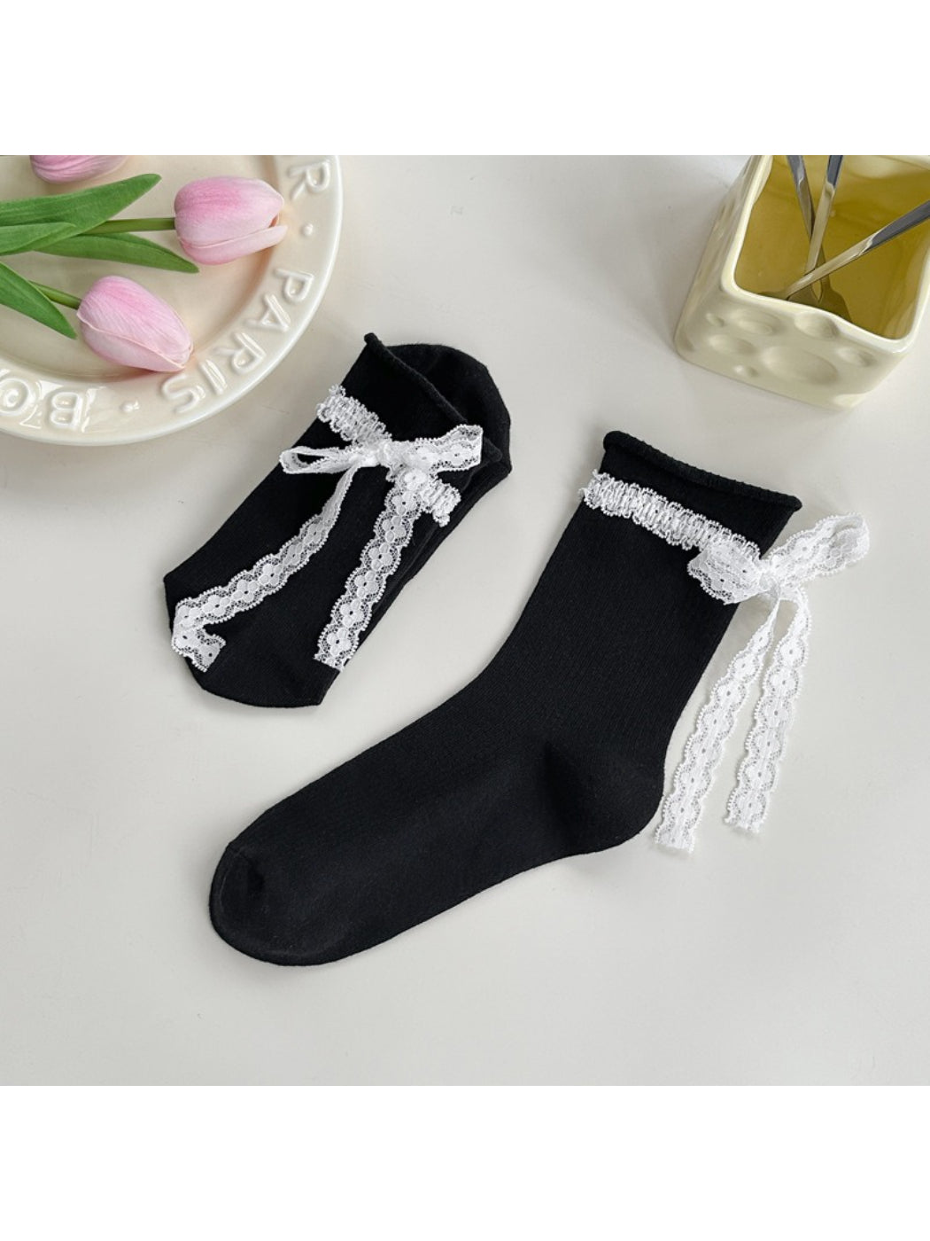 Rufia - Ribbon Lace Ribbed Ankle Socks product image 3