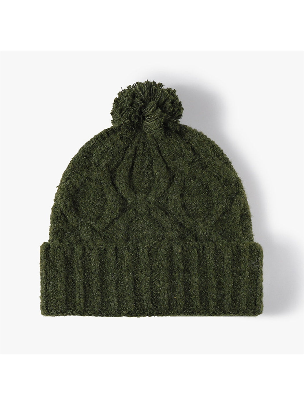 Haila - Pom Pom Cable Knit Folded Cuff Beanie