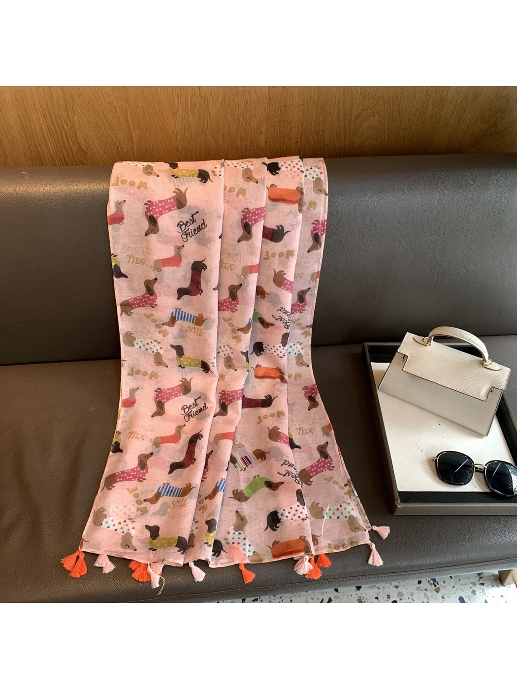 Scarvii - Playful Dachshund Print Tassel Scarf