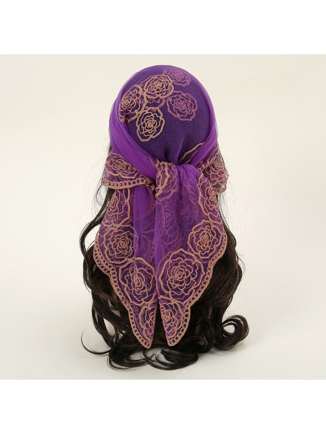Scarvii - Rose Embroidered Lace Detail Square Scarf
