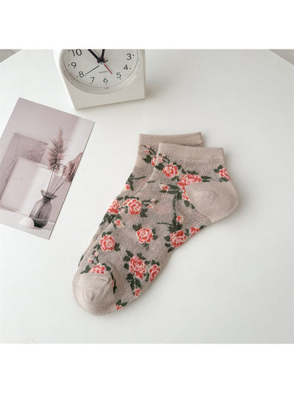 Rufia - Vintage Rose Pattern Ankle Socks