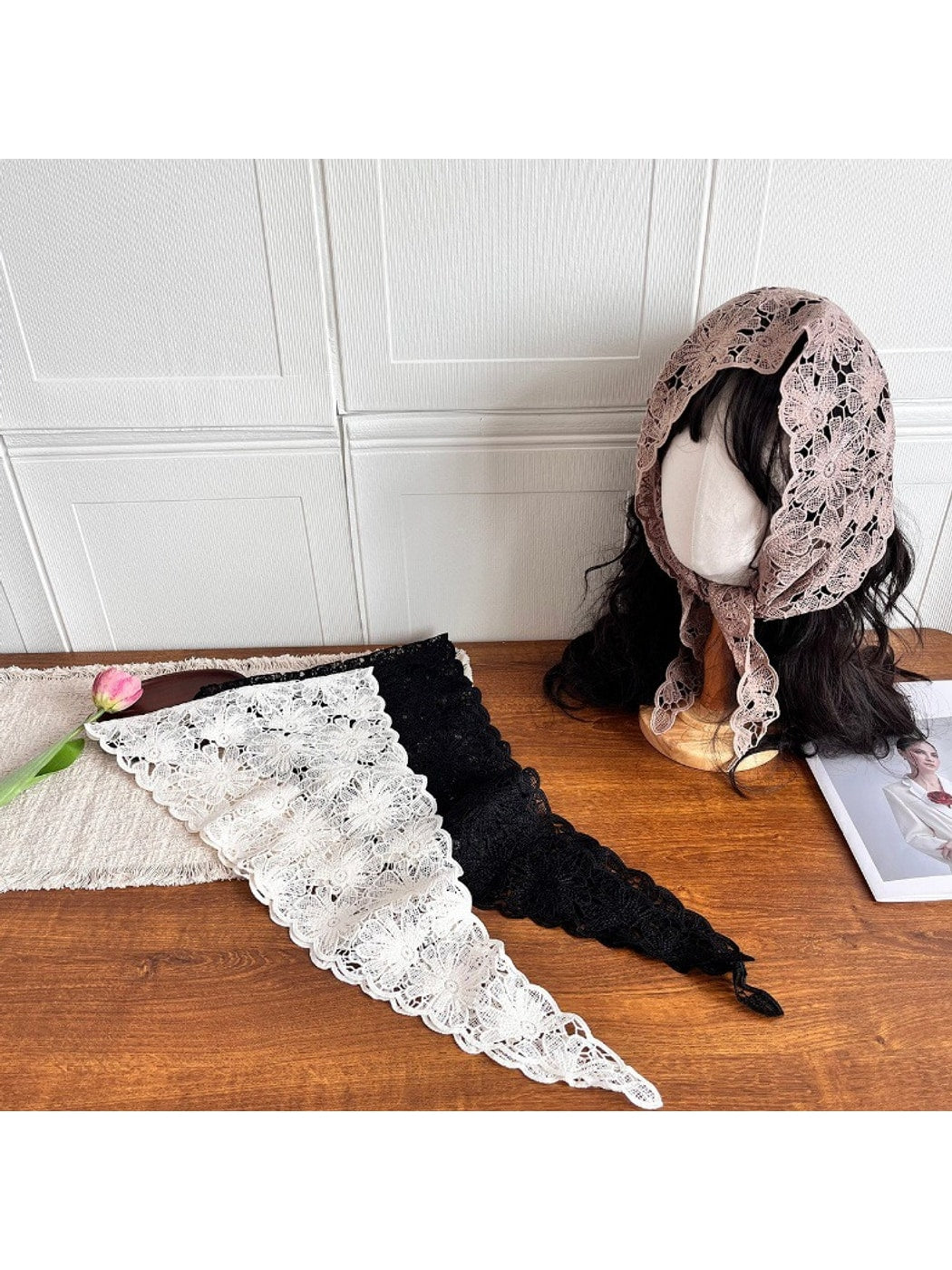 Scarvii - Floral Cutwork Triangle Fashion Neck Scarf