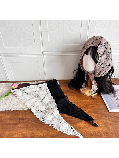 Scarvii - Floral Cutwork Triangle Fashion Neck Scarf