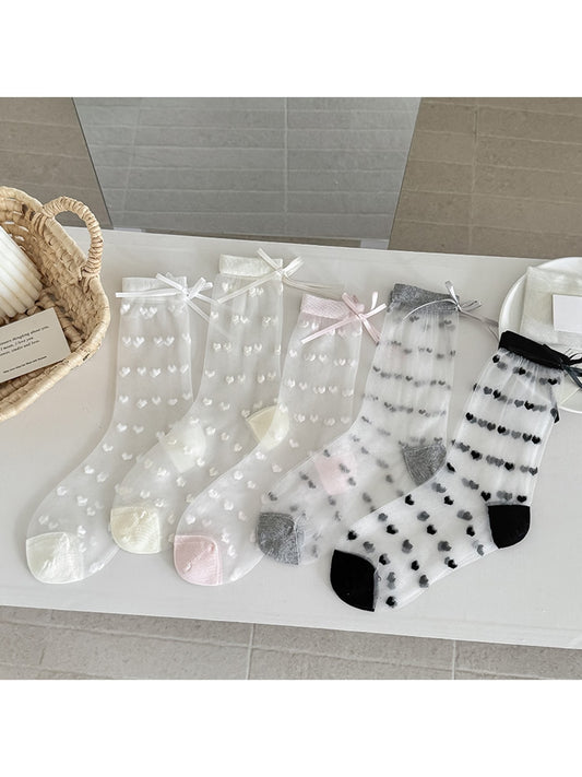 Rufia - Sheer Heart Bow Accent Crew Socks