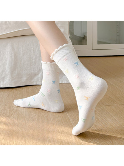 Rufia - Cute Pastel Print Scalloped Crew Socks