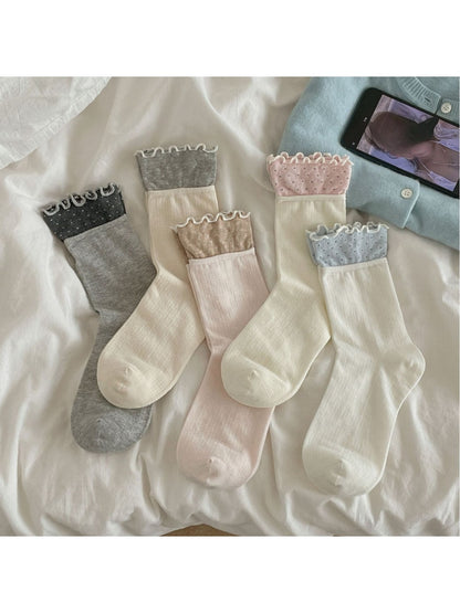 Rufia - Colorblock Ruffle Cuff Crew Socks