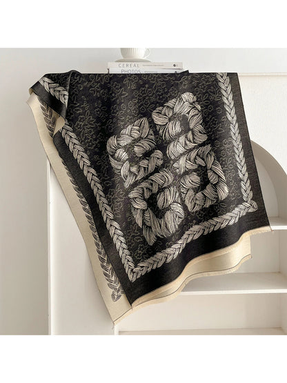 Scarvii - Floral Rope Print Fringe Scarf