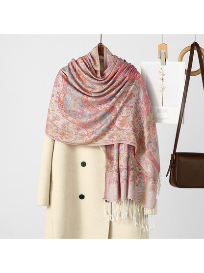 Scarvii - Ethnic Print Fringed Shawl Scarf