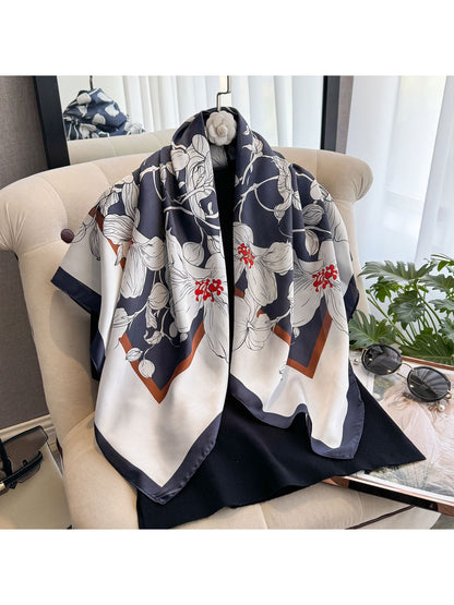 Scarvii - Floral Border Print Square Scarf