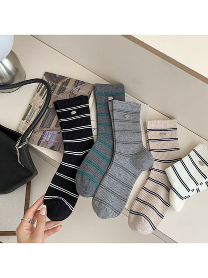 Rufia - Buckled Striped Knitted Capsule Socks for Women