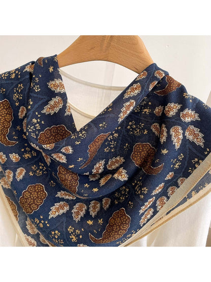 Scarvii - Rustic Floral Printed Tassel Square Scarf