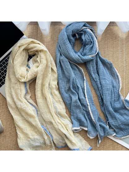 Scarvii - Crinkle Contrast Edge Long Scarf