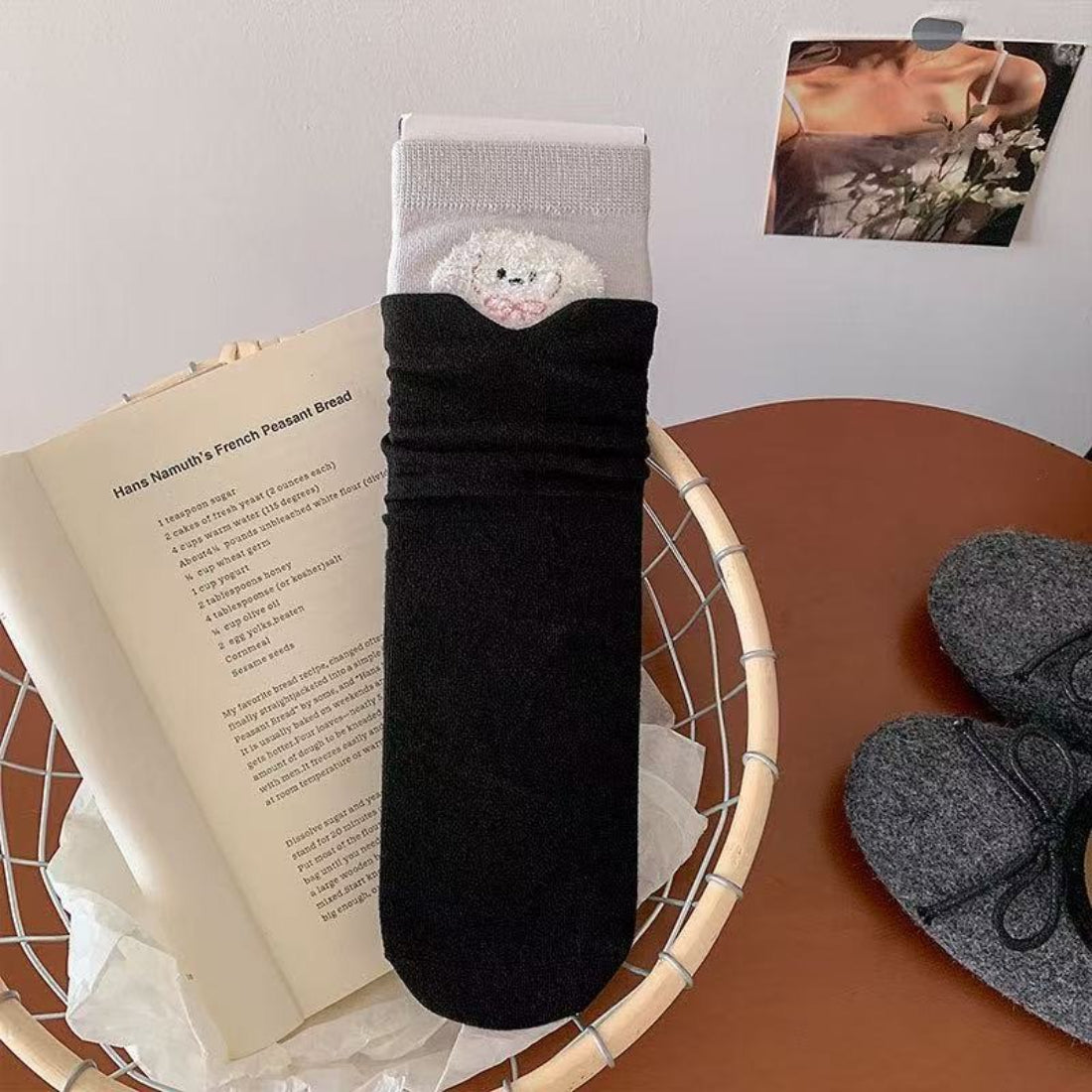 Rufia animal foldover socks folded to display colorful fox pattern