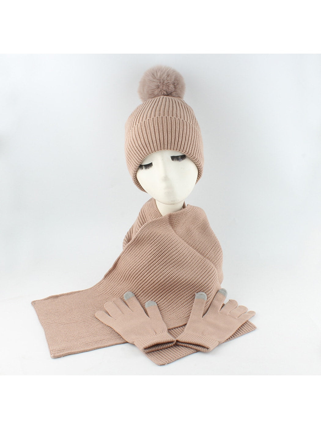 Haila - Solid Color Beanie Scarf Gloves Set