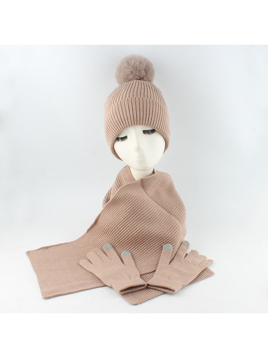 Haila - Solid Color Beanie Scarf Gloves Set