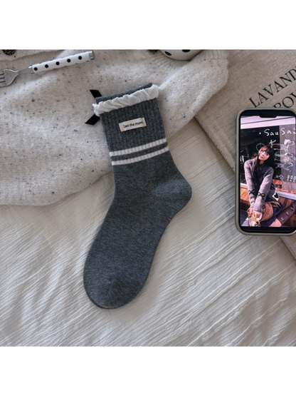 Rufia - Double-Stripe Ruffled-Cuff Crew Socks