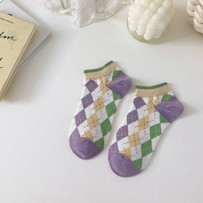 Rufia - Diamond Pattern Floral Ankle Socks