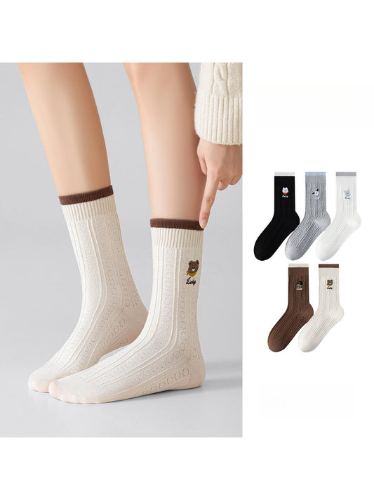 Rufia - Cute Animal Embroidery Crew Socks