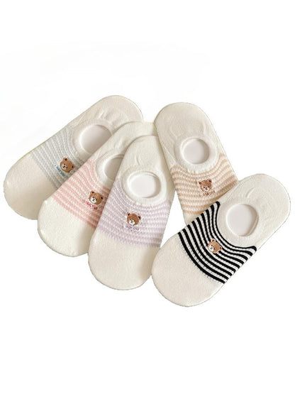 Rufia - Cute Striped Bear Low Ankle Socks
