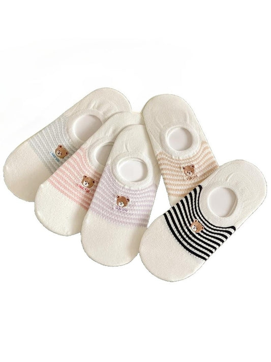 Rufia - Cute Striped Bear Low Ankle Socks