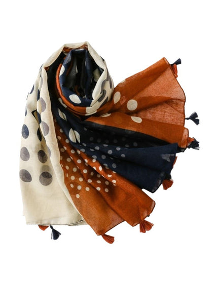 Flat lay of Scarvii colourblock spot print scarf showing full pattern and colours