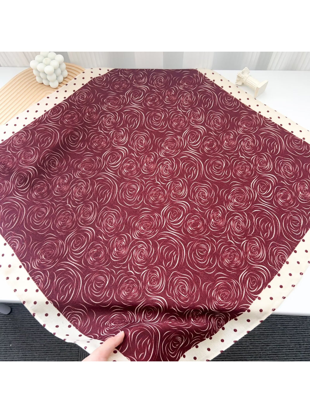 Scarvii - Floral Swirl Polka-Dot Border Square Scarf