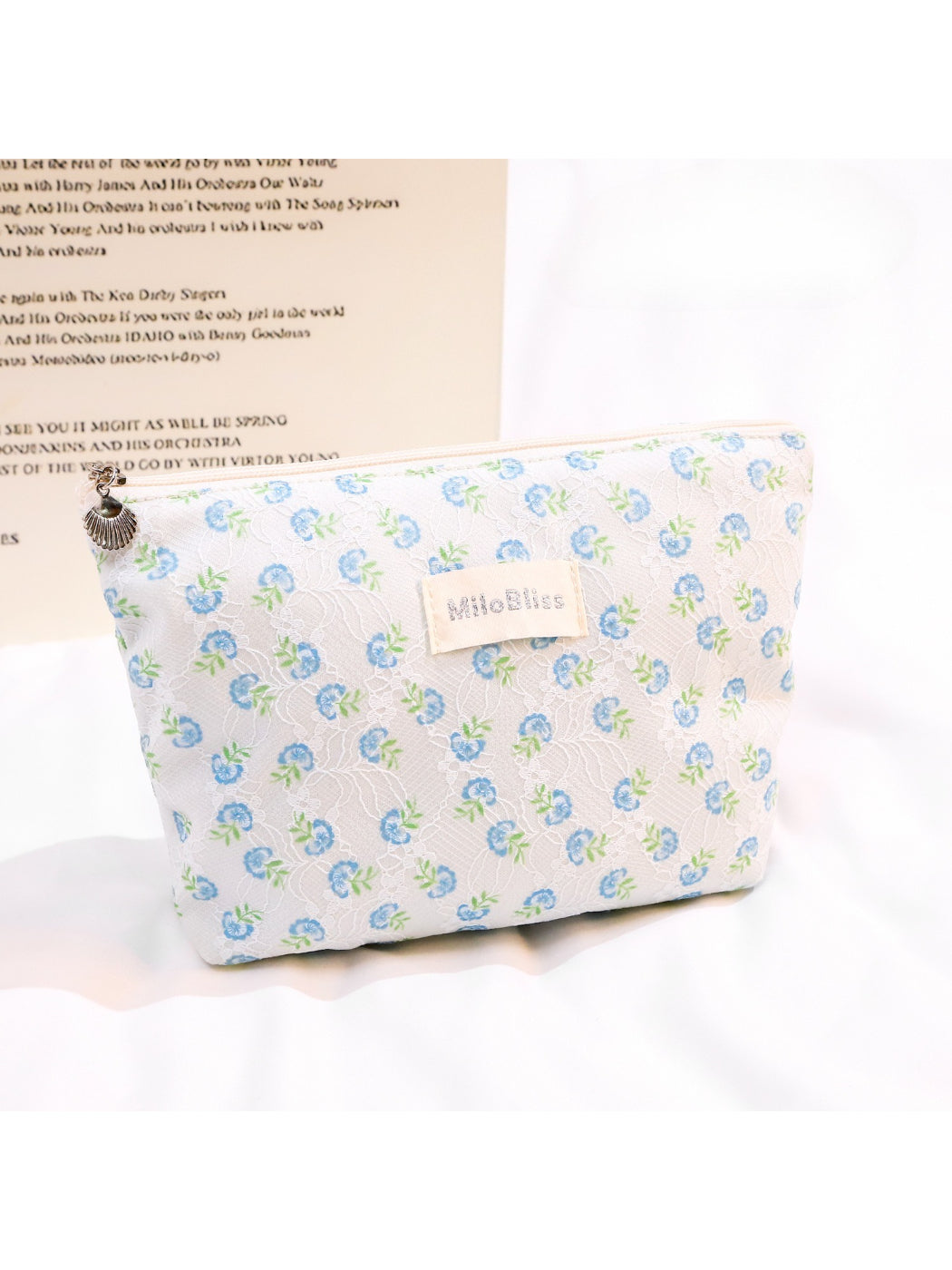 Cosbai small floral embroidered makeup pouch displayed on a white background