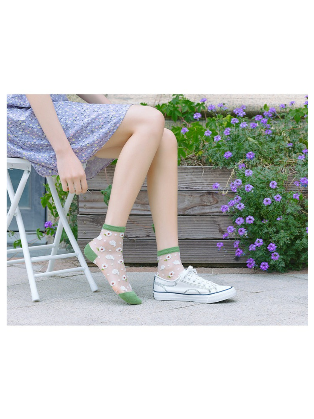 Rufia - Soft Floral Mesh Sheer Crew Socks