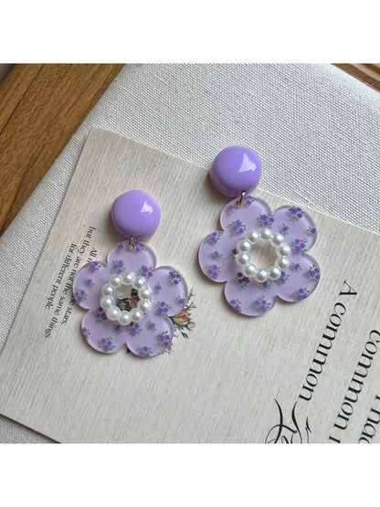 Earwish - Lavender Floral Drop Earrings
