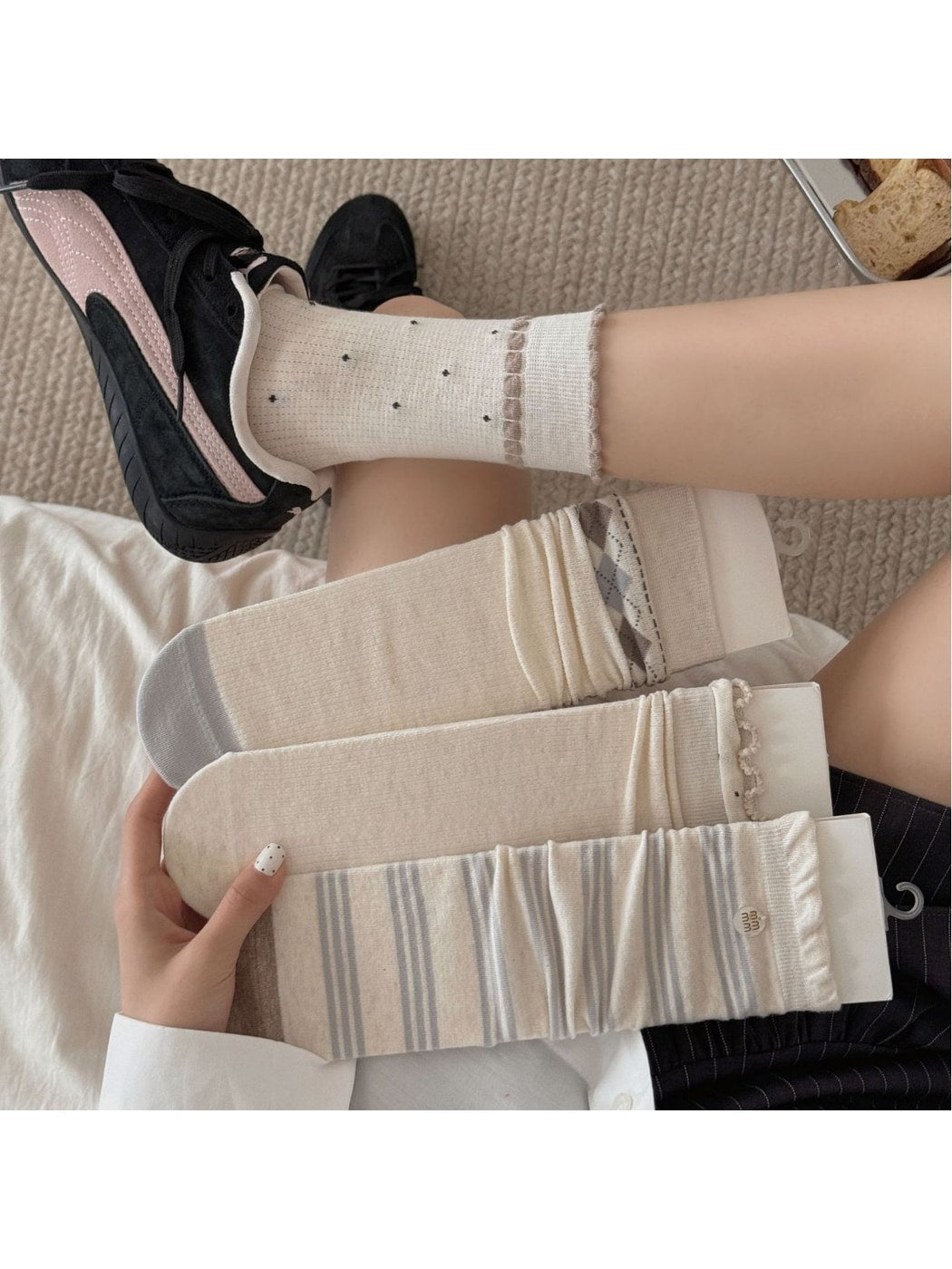 Rufia - Ruffle Cuff Polka Dot Socks